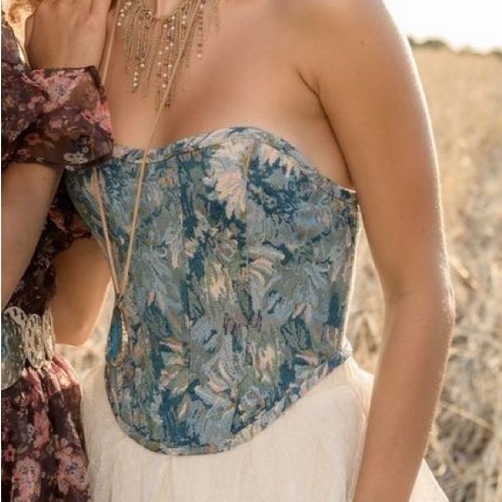 Altar'd State Blue Floral Corset Top